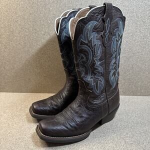 Justin Boots Sevana Turquoise Brown Cowboy Women 7B Pull On Leather Square Toe